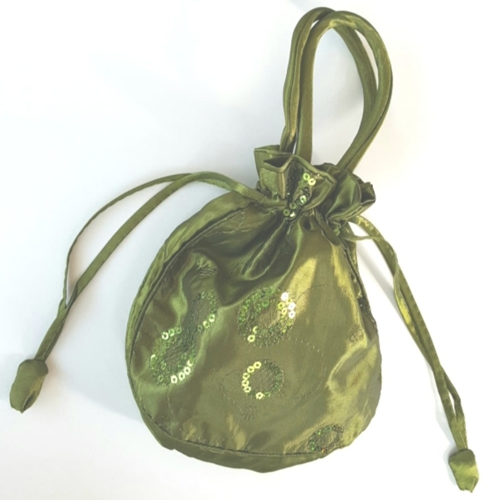 Purse Handbag Drawstring Sparkly Moss Green Small Fairy Botanical Whimsy NWOT - Picture 7 of 7